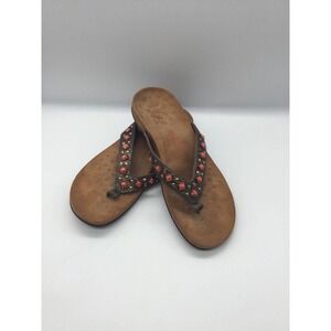 Vionic‎ womens beaded flip flop sandals comfort tan hippie boho beach festival